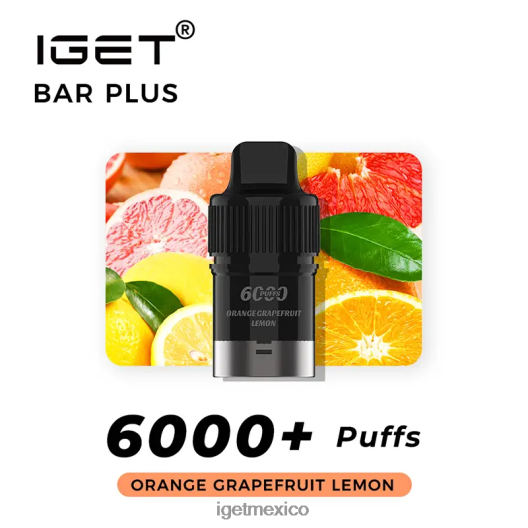 IGET Wholesale - Barra sin nicotina plus pod 6000 inhalaciones N4LF8X380 naranja pomelo limón